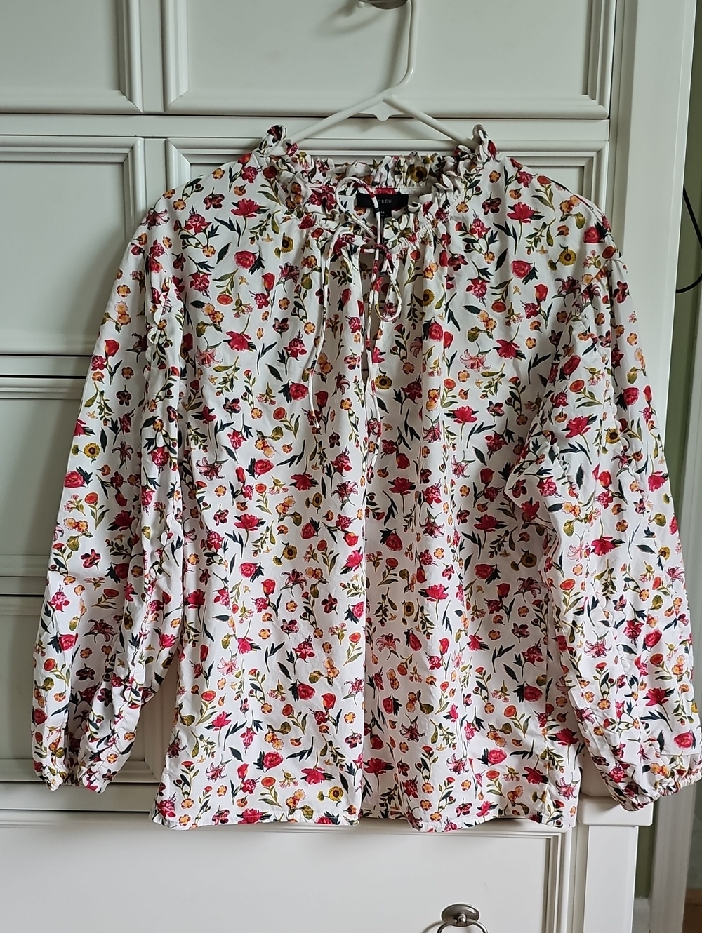 J. Crew White Floral Peasant Blouse with Pink & Yellow Flowers